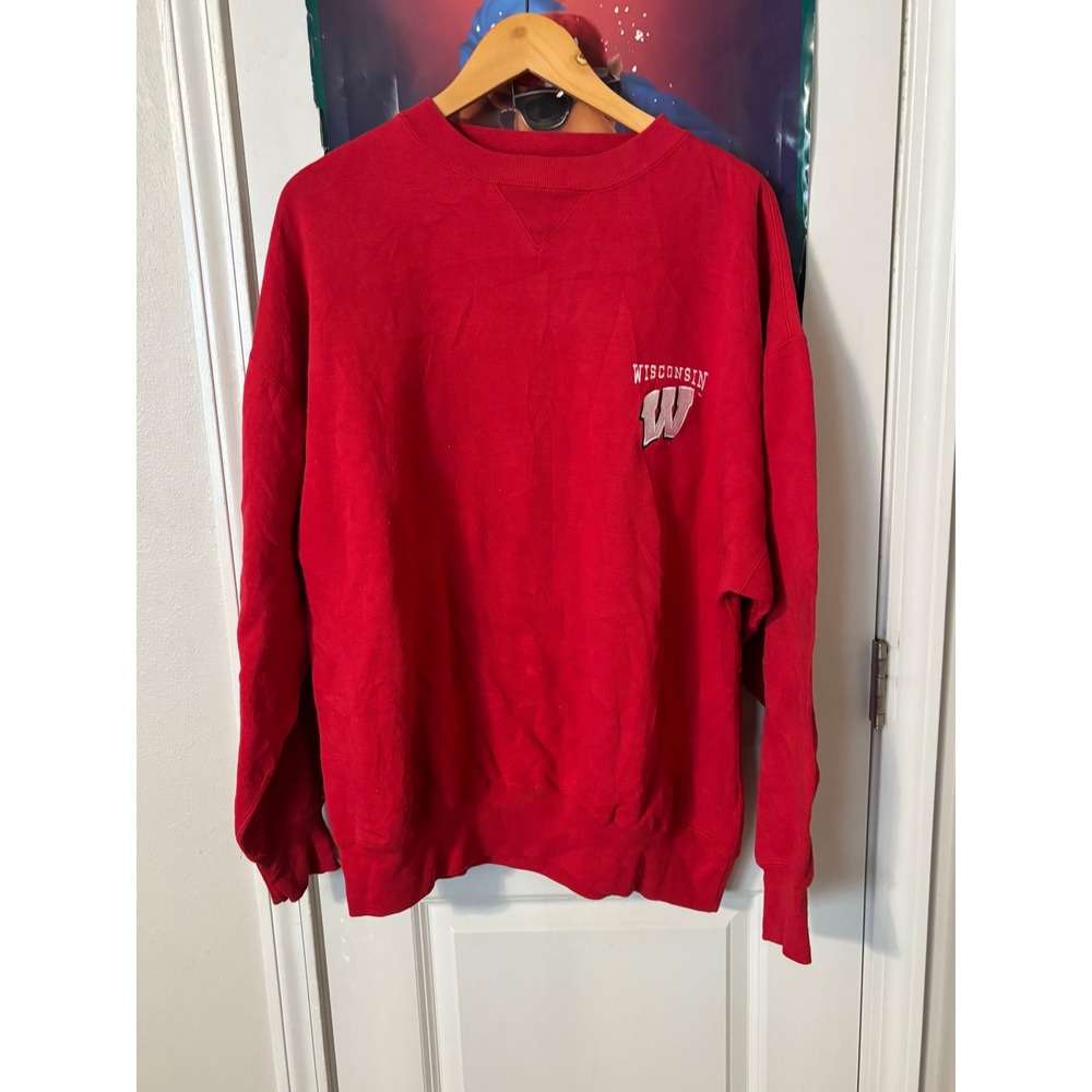 Midwest Embroidery Wisconsin Badgers Sweatshirt Mens XL Red Crewneck Pullover